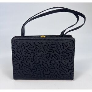 Vintage Saks Fifth Avenue Black Brocade Box Handbag Purse Gold Hardware